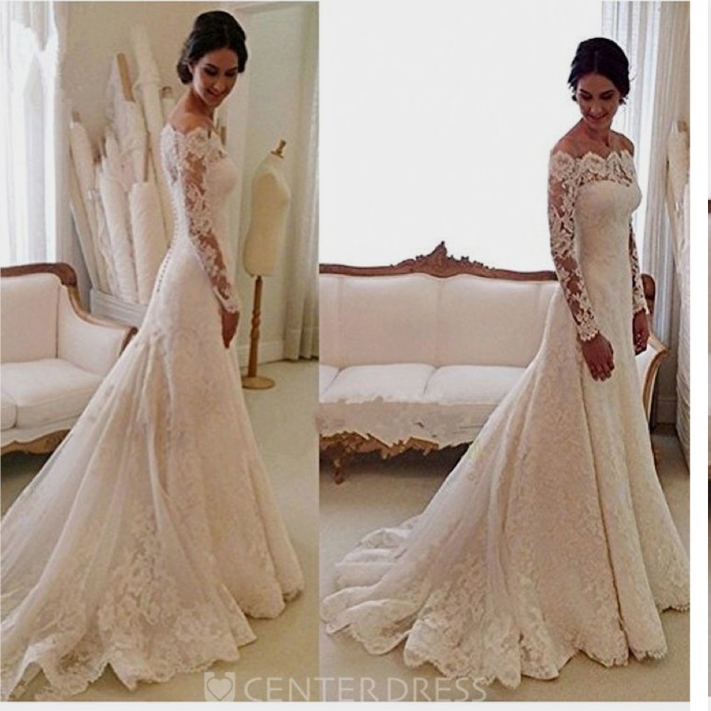 Vintage Off-the-shoulder A-line Lace Gown With Pleats
